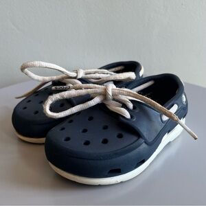 CROCS toddler loafers/ boat shoes, navy blue. Sz 6